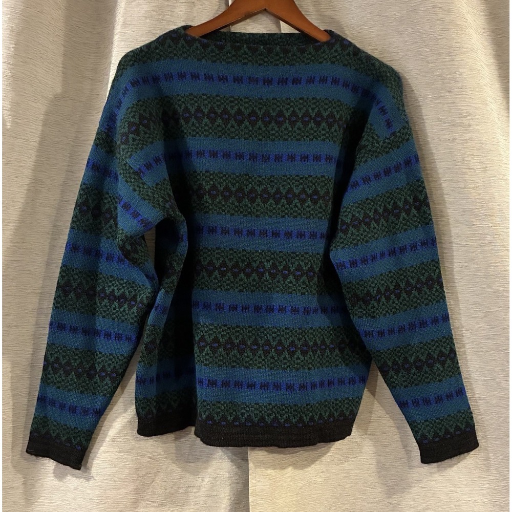 Vintage Strickmoden Geometric Wool Sweater 90s Blue Green Black Pullover